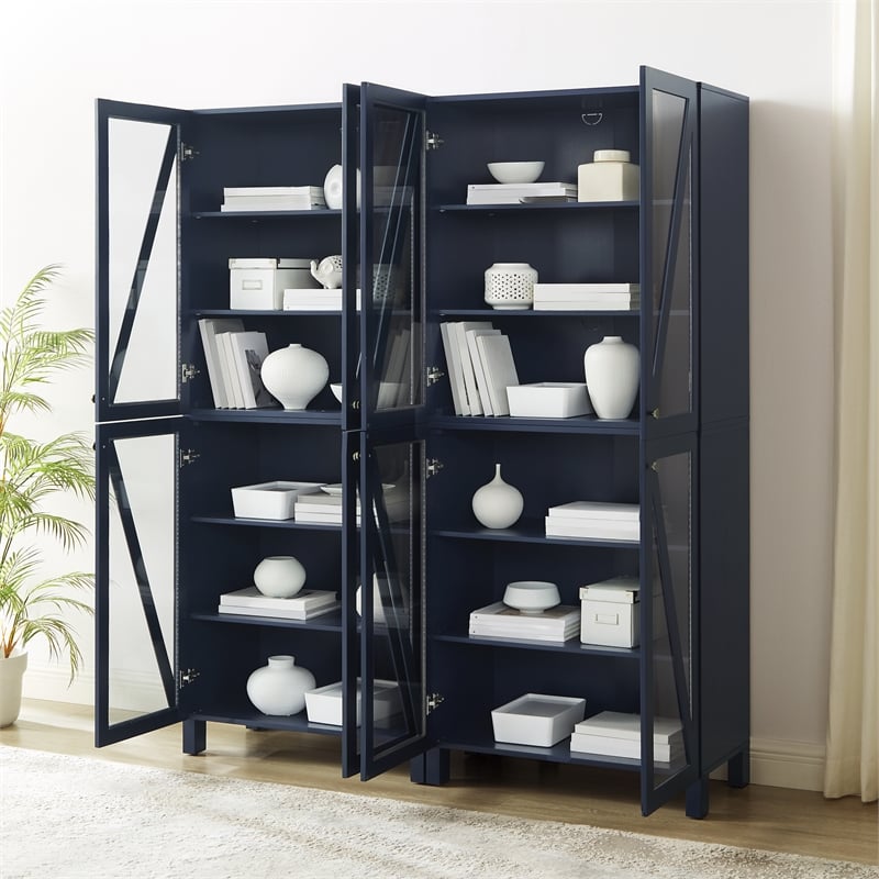 Crosley Furniture Cassai 2-Piece MDF Wood and Glass Storage Pantry Set in Navy