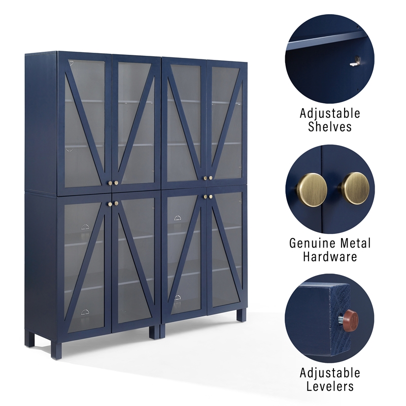 Crosley Furniture Cassai 2-Piece MDF Wood and Glass Storage Pantry Set in Navy