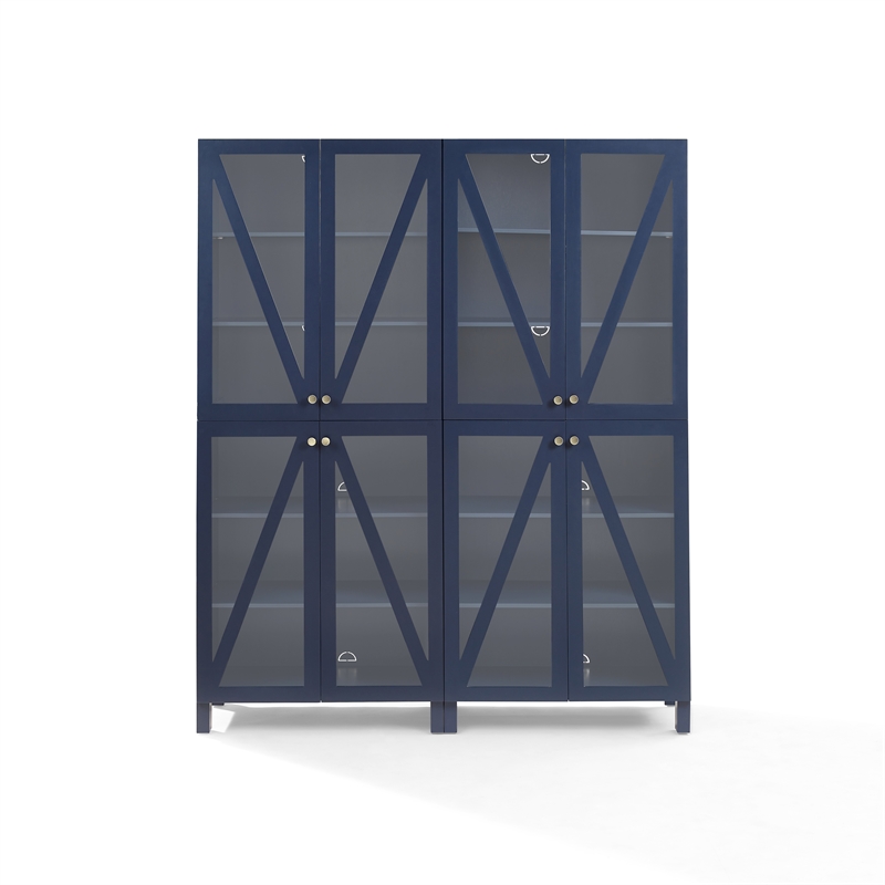 Crosley Furniture Cassai 2-Piece MDF Wood and Glass Storage Pantry Set in Navy