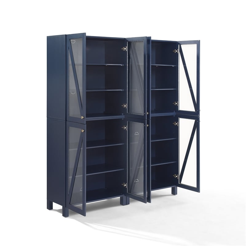 Crosley Furniture Cassai 2-Piece MDF Wood and Glass Storage Pantry Set in Navy