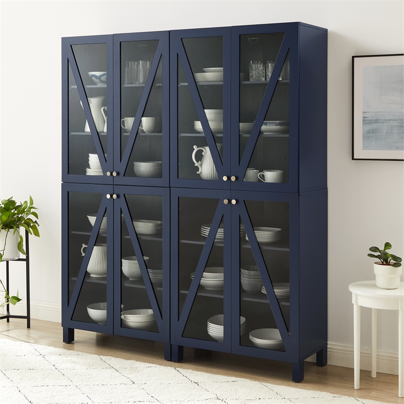 Crosley Furniture Cassai 2-Piece MDF Wood and Glass Storage Pantry Set in Navy