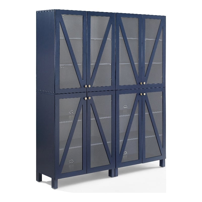 Crosley Furniture Cassai 2-Piece MDF Wood and Glass Storage Pantry Set in Navy