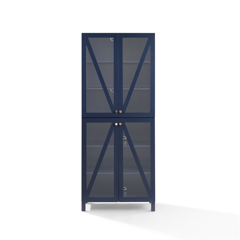 Crosley Furniture Cassai MDF Wood and Tempered Glass Tall Storage Pantry in Navy
