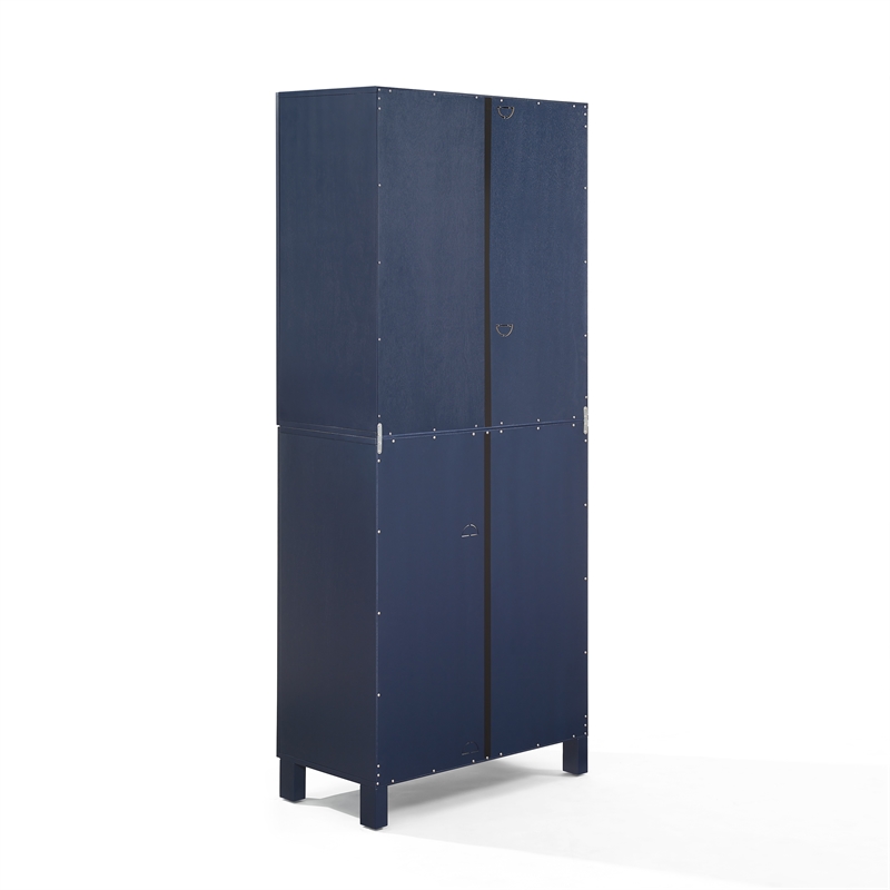 Crosley Furniture Cassai MDF Wood and Tempered Glass Tall Storage Pantry in Navy