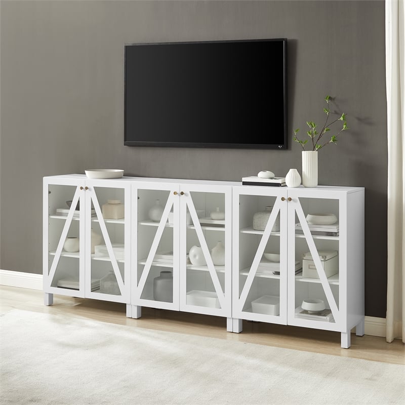 Crosley Furniture Cassai Wood Media Storage Cabinet Set in White (Set of 3)