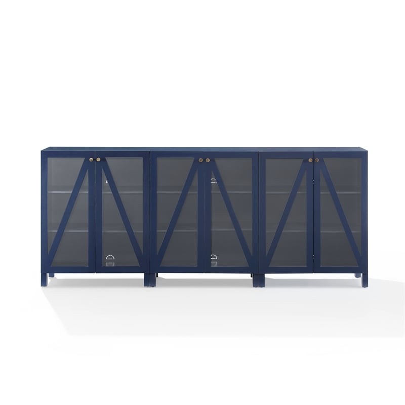 Crosley Furniture Cassai MDF Wood Media Storage Cabinet Set in Navy (Set of 3)