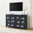 Crosley Furniture Cassai MDF Wood Media Storage Cabinet Set in Navy (Set of 2)
