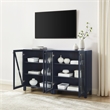 Crosley Furniture Cassai MDF Wood Media Storage Cabinet Set in Navy (Set of 2)