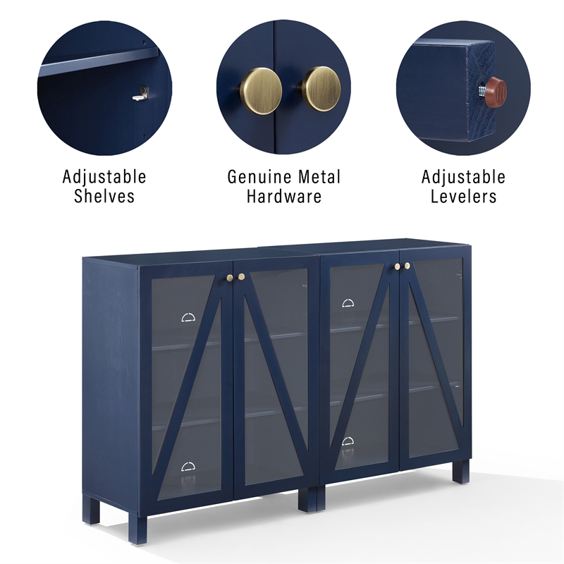 Crosley Furniture Cassai MDF Wood Media Storage Cabinet Set in Navy (Set of 2)