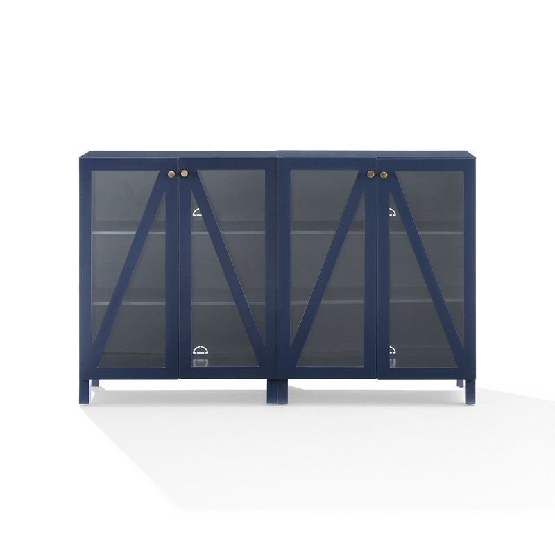 Crosley Furniture Cassai MDF Wood Media Storage Cabinet Set in Navy (Set of 2)