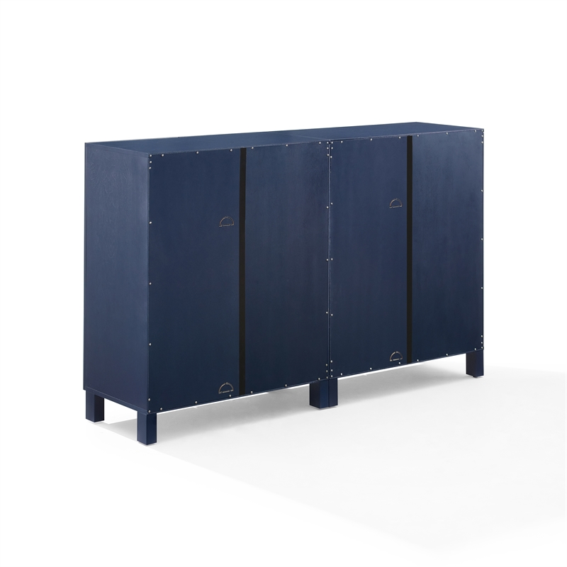 Crosley Furniture Cassai MDF Wood Media Storage Cabinet Set in Navy (Set of 2)