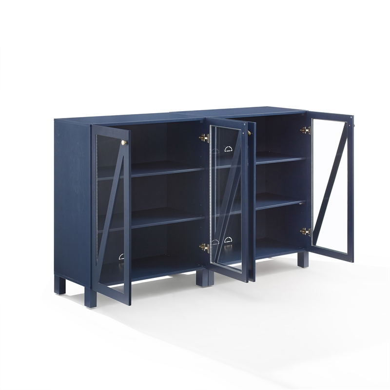 Crosley Furniture Cassai MDF Wood Media Storage Cabinet Set in Navy (Set of 2)
