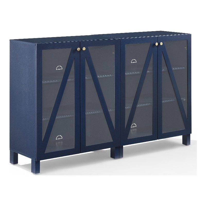 Crosley Furniture Cassai MDF Wood Media Storage Cabinet Set in Navy (Set of 2)