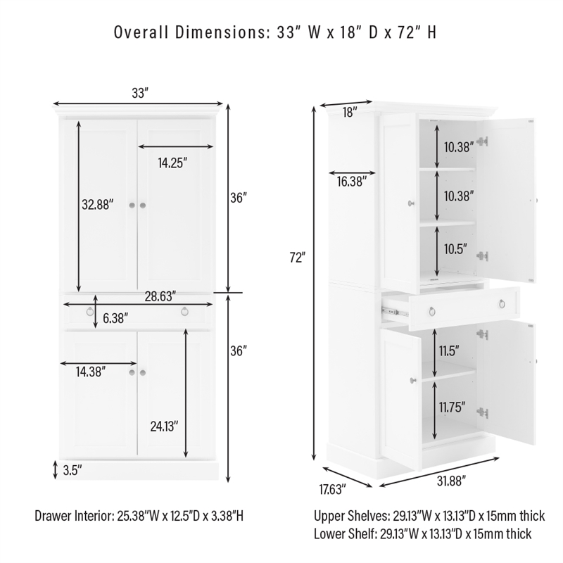 Crosley Furniture Winston Traditional Wood Storage Pantry in White