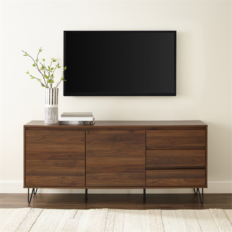 Crosley Furniture Teagan Wood Record Storage Sideboard in Brown Oak