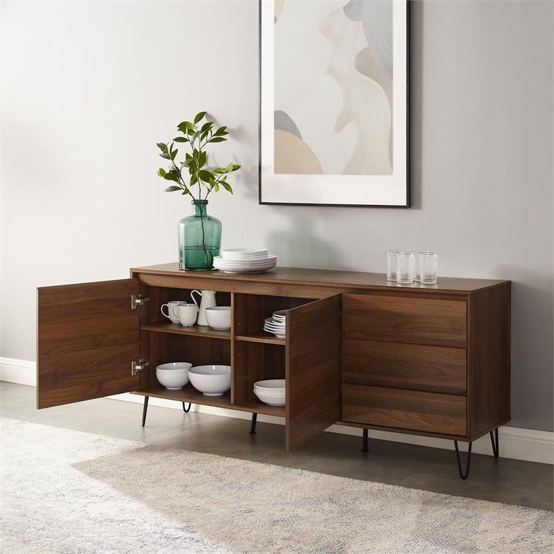 Crosley Furniture Teagan Wood Record Storage Sideboard in Brown Oak