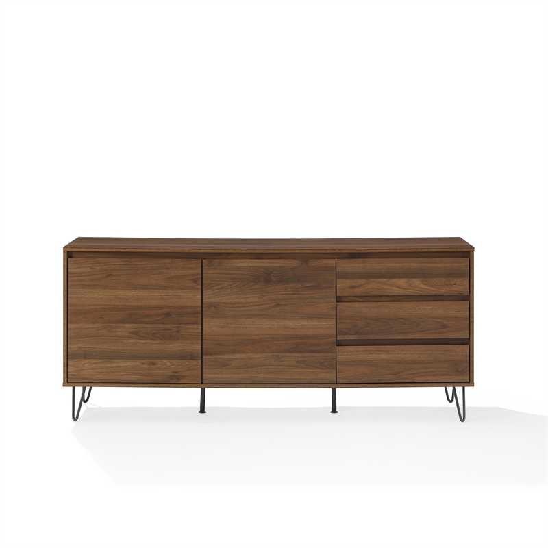 Crosley Furniture Teagan Wood Record Storage Sideboard in Brown Oak