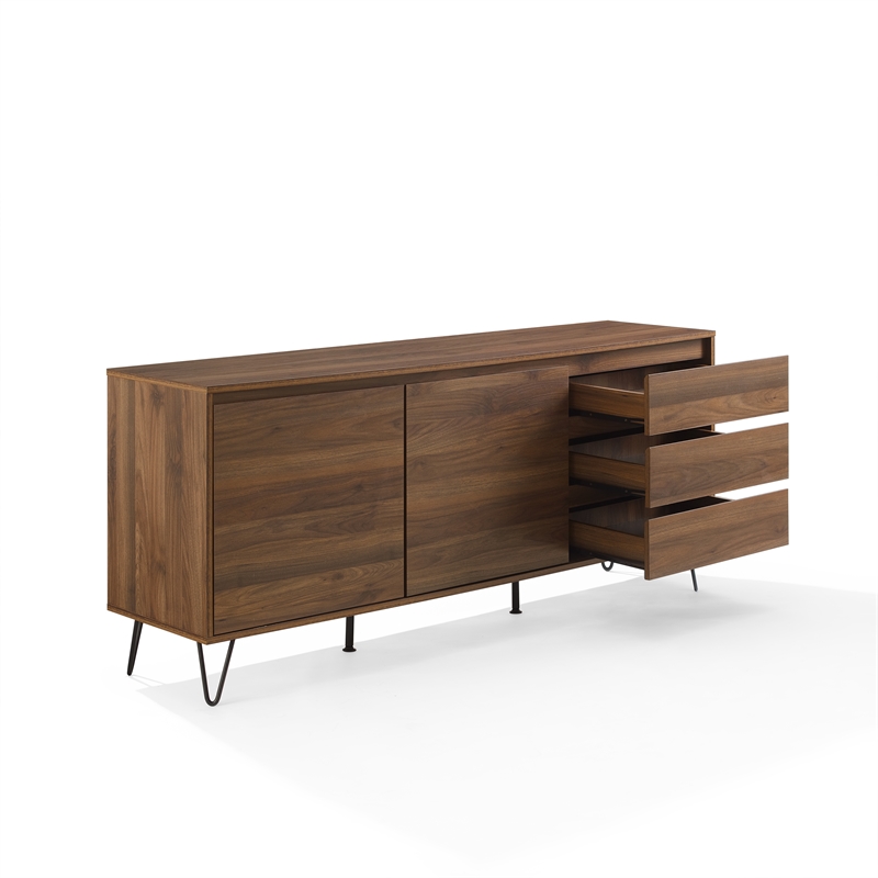 Crosley Furniture Teagan Wood Record Storage Sideboard in Brown Oak
