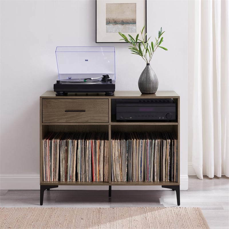 Crosley Furniture Sydney Modern MDF Wood Record Storage Media Console in Walnut
