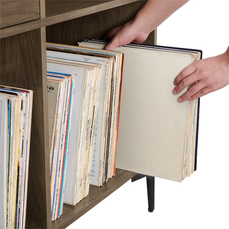 Crosley Furniture Sydney Modern MDF Wood Record Storage Media Console in Walnut