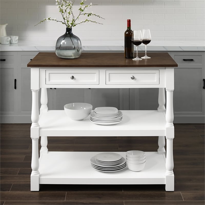 Crosley Furniture Caitlyn Wood Top Kitchen Island in White/Dark Brown