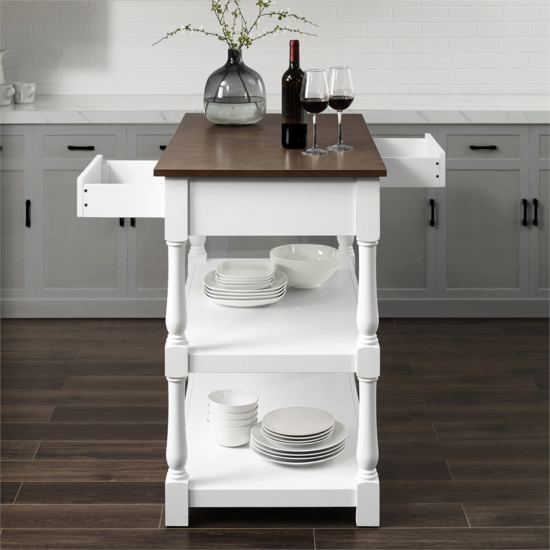 Crosley Furniture Caitlyn Wood Top Kitchen Island in White/Dark Brown