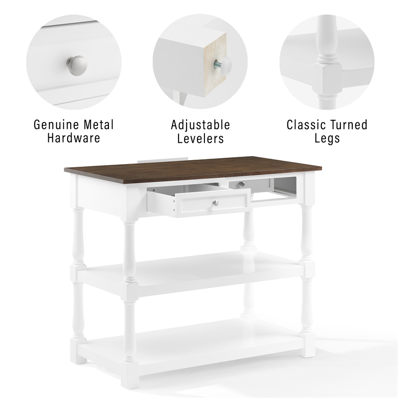 Crosley Furniture Caitlyn Wood Top Kitchen Island in White/Dark Brown