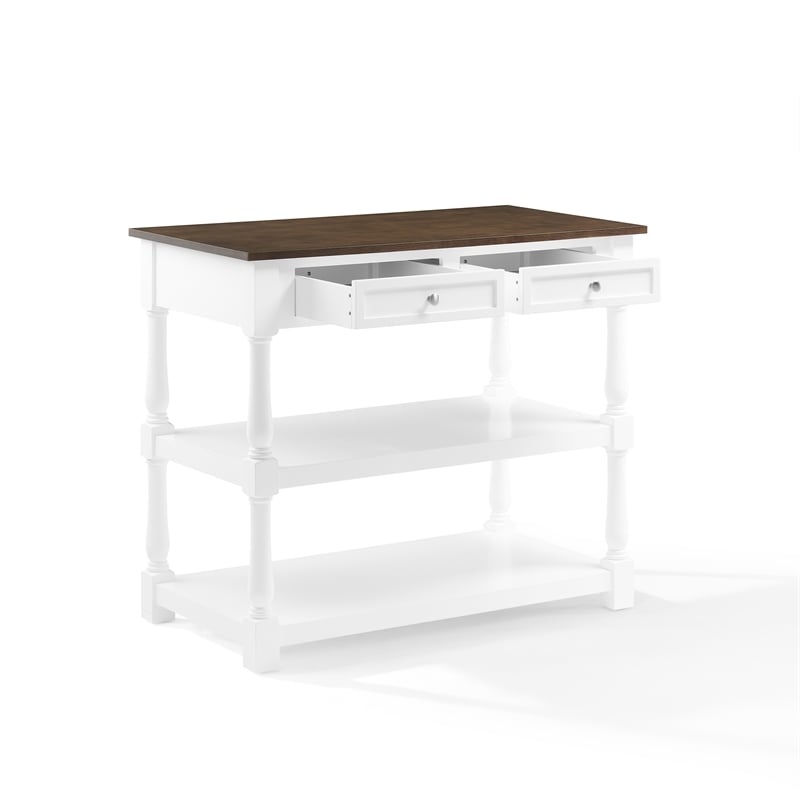 Crosley Furniture Caitlyn Wood Top Kitchen Island in White/Dark Brown