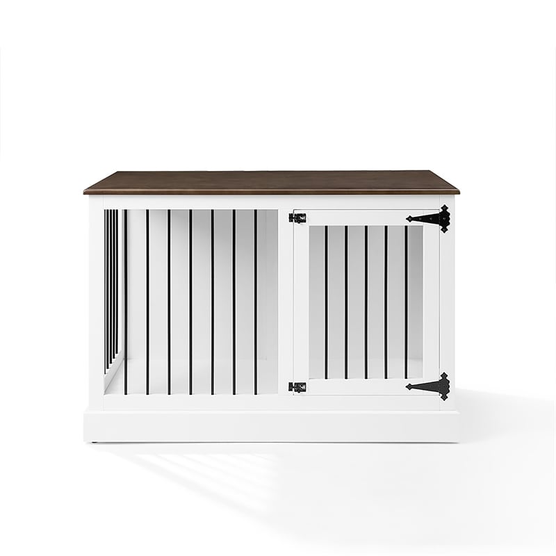 Crosley Furniture Winslow Small Wood Credenza Dog Crate in White/Dark Brown