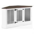 Crosley Furniture Winslow Wood Corner Credenza Dog Crate in White/Dark Brown