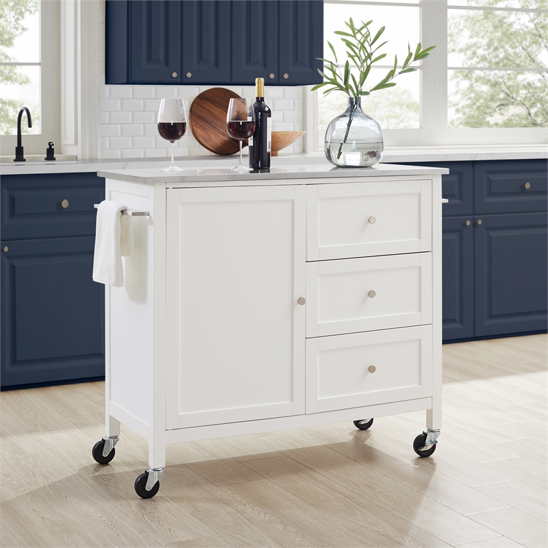 Crosley Furniture Soren Stainless Steel Top Kitchen Island/Cart in White