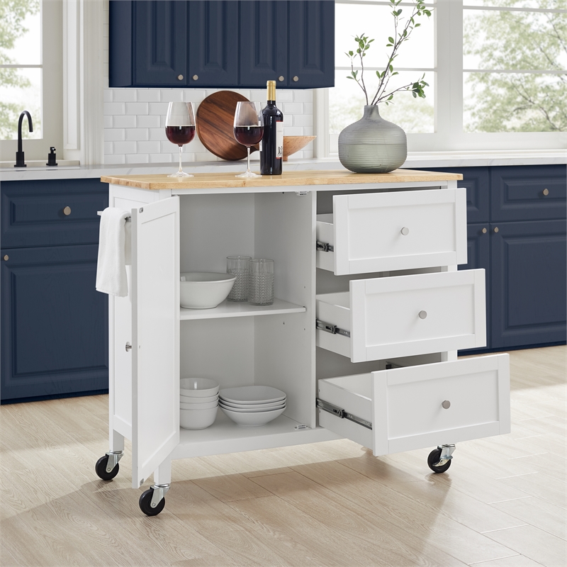 Crosley Furniture Soren Wood Top Kitchen Island/Cart in White/Natural