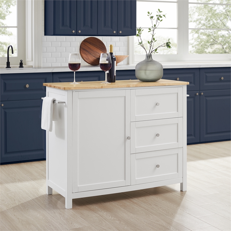 Crosley Furniture Soren Wood Top Kitchen Island/Cart in White/Natural