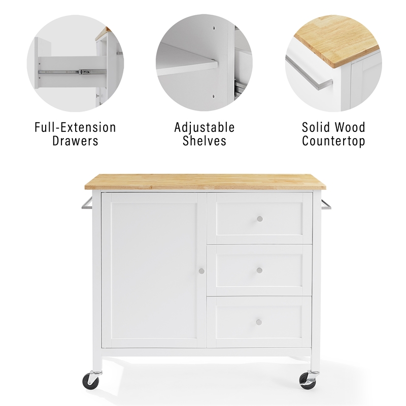 Crosley Furniture Soren Wood Top Kitchen Island/Cart in White/Natural