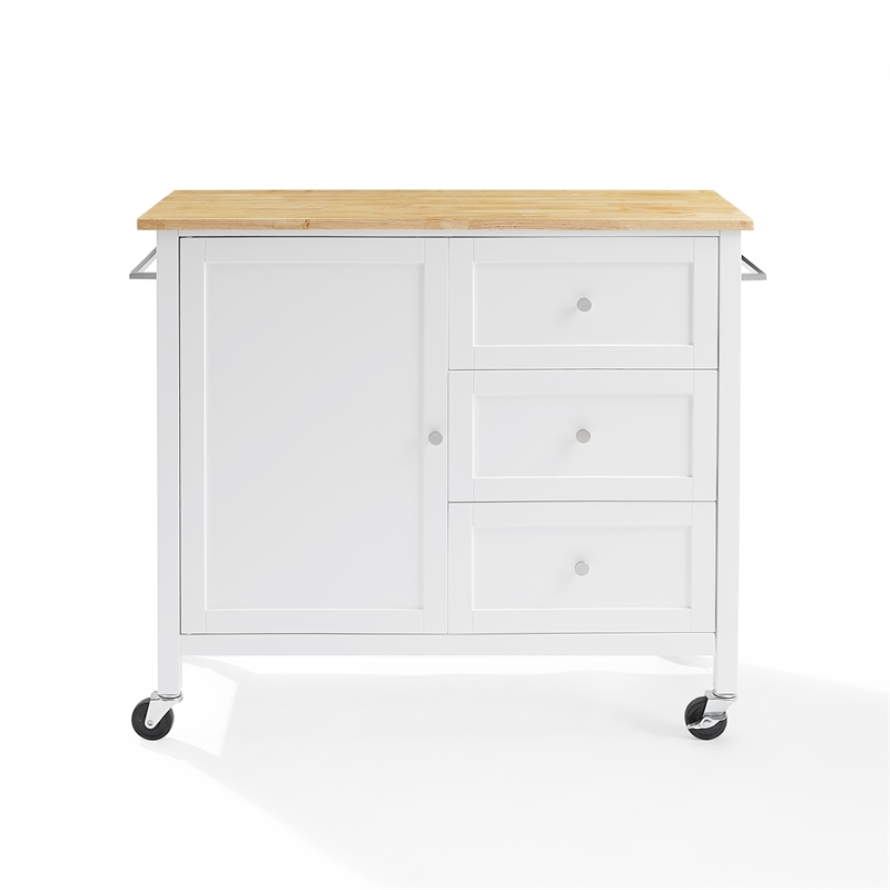 Crosley Furniture Soren Wood Top Kitchen Island/Cart in White/Natural