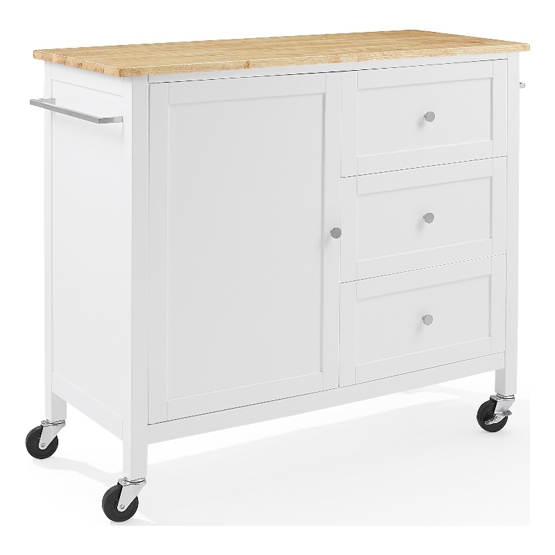 Crosley Furniture Soren Wood Top Kitchen Island/Cart in White/Natural