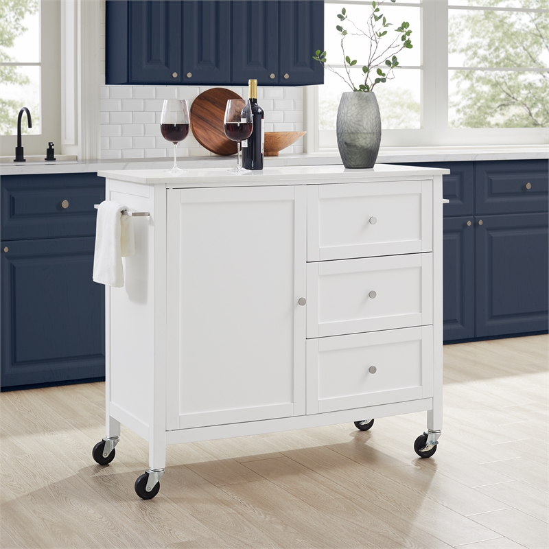 Crosley Furniture Soren Solid Granite Stone Top Kitchen Island/Cart in White