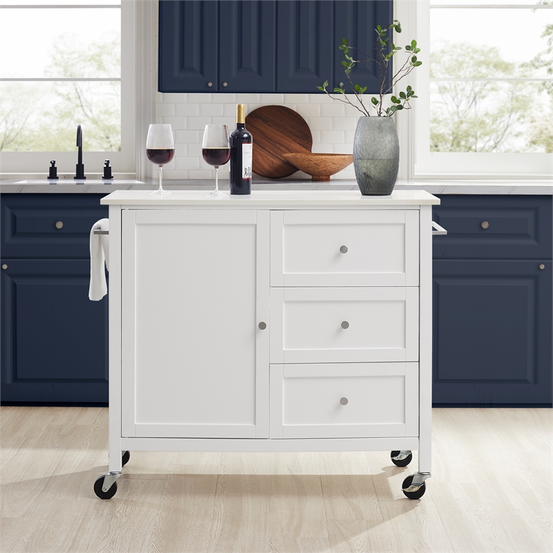Crosley Furniture Soren Solid Granite Stone Top Kitchen Island/Cart in White