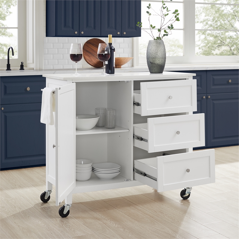 Crosley Furniture Soren Solid Granite Stone Top Kitchen Island/Cart in White