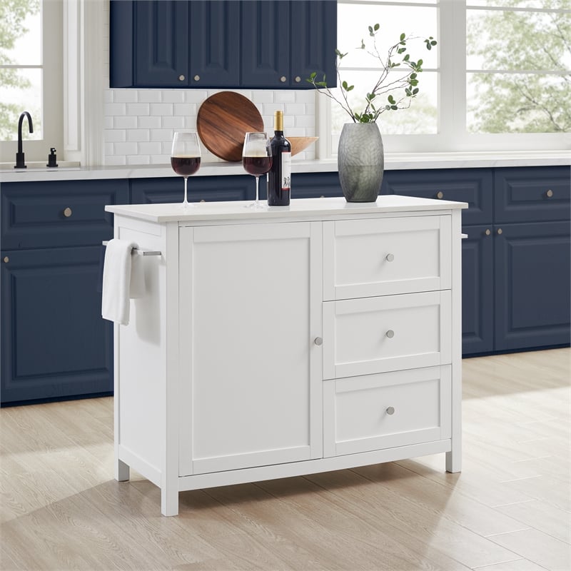 Crosley Furniture Soren Solid Granite Stone Top Kitchen Island/Cart in White