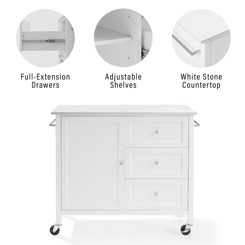 Crosley Furniture Soren Solid Granite Stone Top Kitchen Island/Cart in White