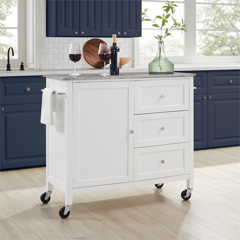 Crosley Furniture Soren Solid Granite Top Kitchen Island/Cart in White/Gray