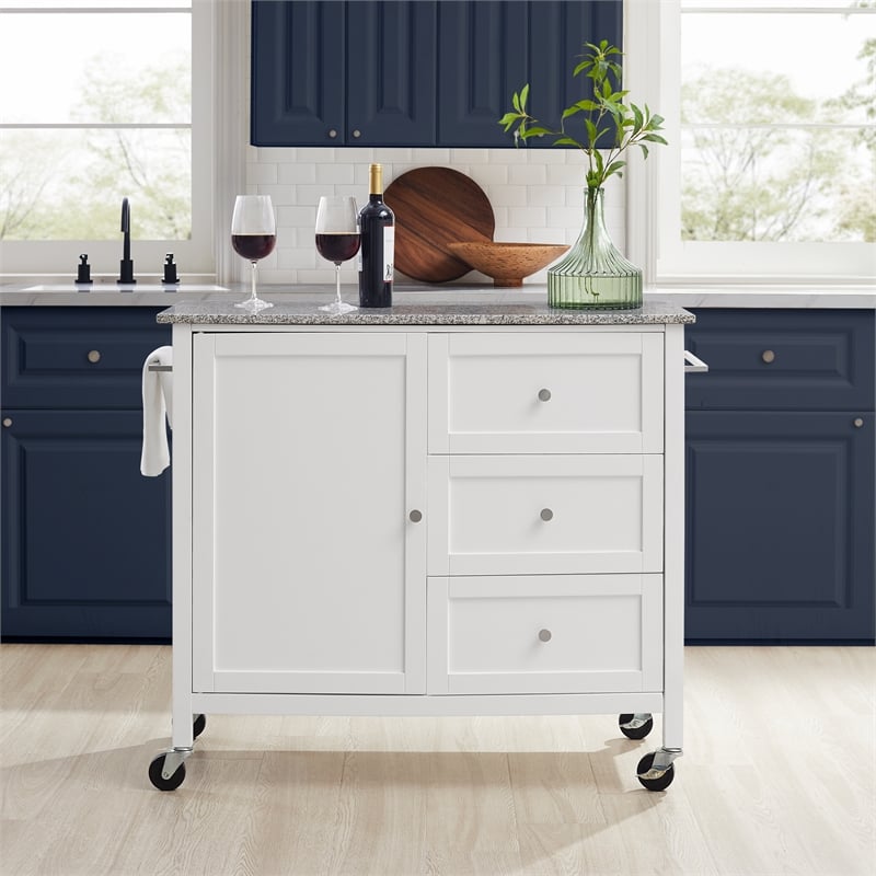 Crosley Furniture Soren Solid Granite Top Kitchen Island/Cart in White/Gray