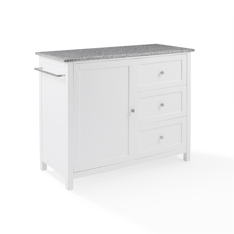 Crosley Furniture Soren Solid Granite Top Kitchen Island/Cart in White/Gray