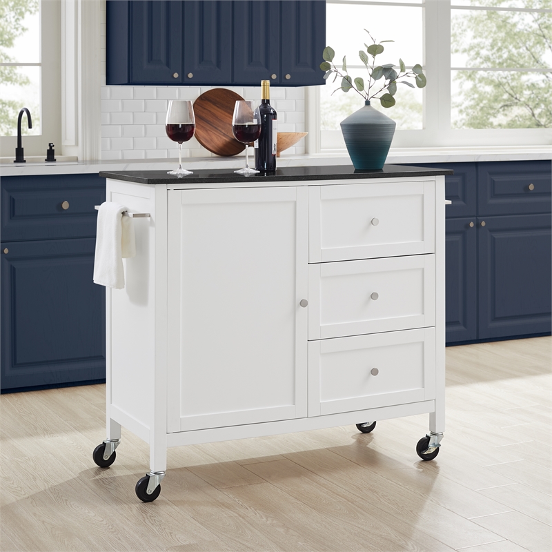 Crosley Furniture Soren Solid Granite Top Kitchen Island/Cart in White/Black