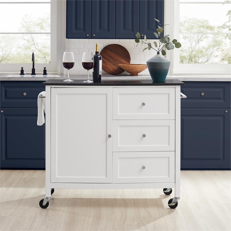 Crosley Furniture Soren Solid Granite Top Kitchen Island/Cart in White/Black