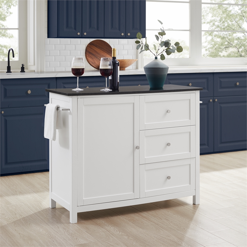Crosley Furniture Soren Solid Granite Top Kitchen Island/Cart in White/Black