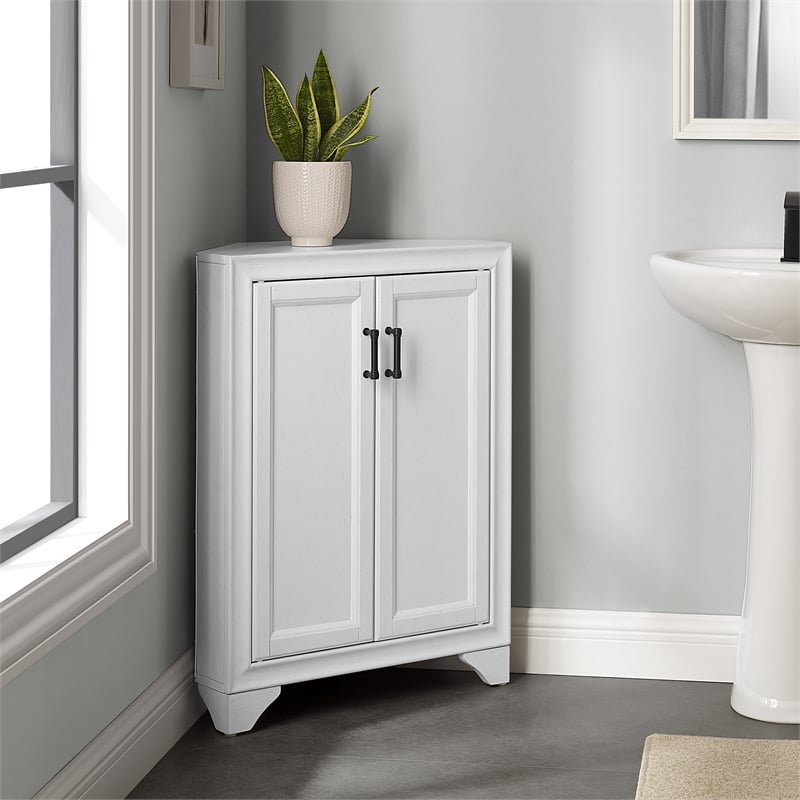 Crosley Furniture Tara MDF Wood Corner Storage in Distressed White