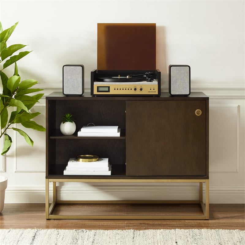 Crosley Furniture Byron MDF Wood and Steel Media Console in Dark Brown/Gold