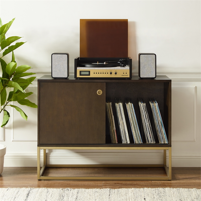 Crosley Furniture Byron MDF Wood and Steel Media Console in Dark Brown/Gold